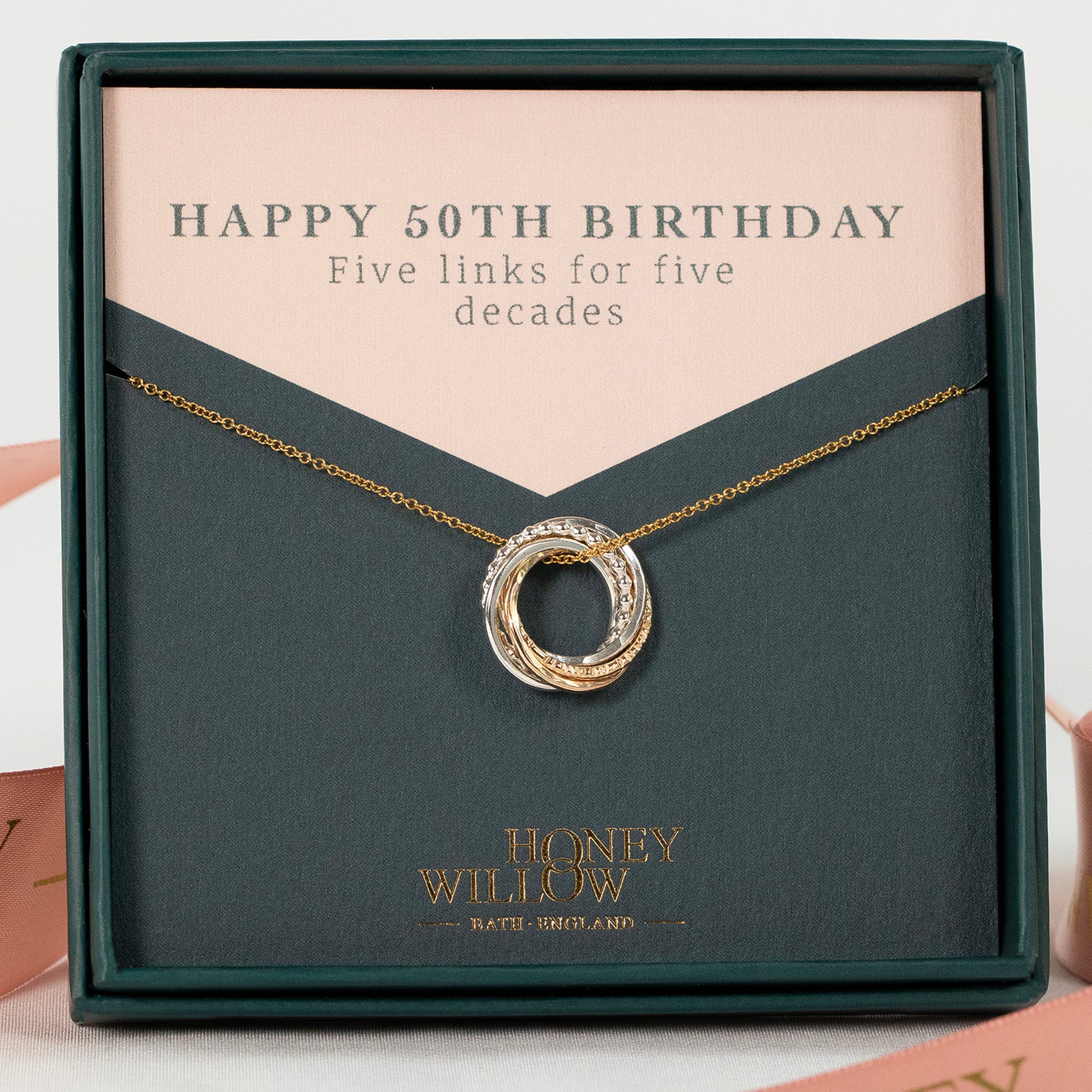 50th Birthday Necklace - The Original 5 Links for 5 Decades Necklace - Petite Silver & Gold