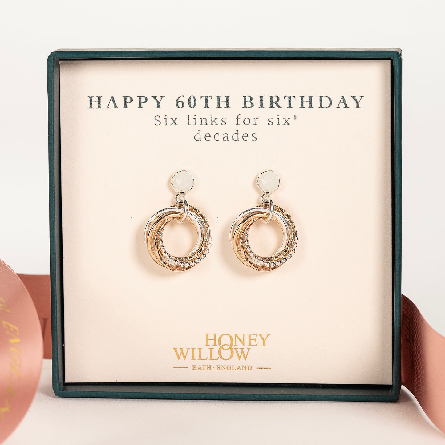 60th Birthday Birthstone Earrings - The Original 6 Links for 6 Decades - Petite Silver & Gold