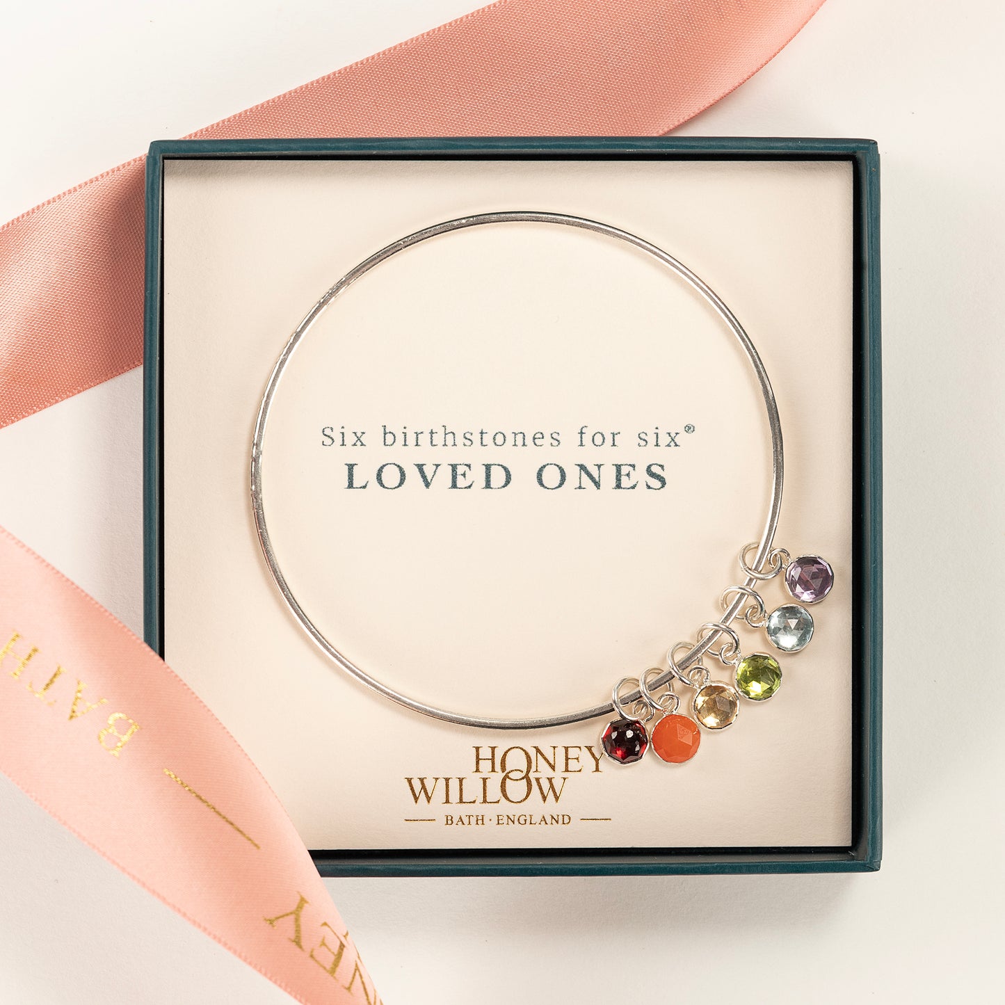 Personalised Family Birthstone Bangle - Silver