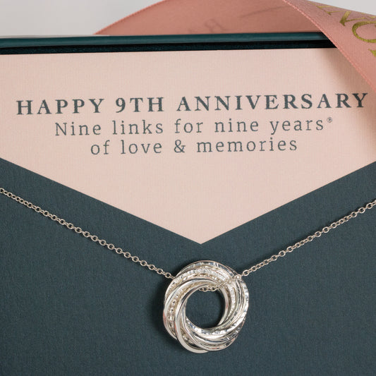 9th Anniversary Necklace - The Original 9 Rings for 9 Years Necklace - Petite Silver