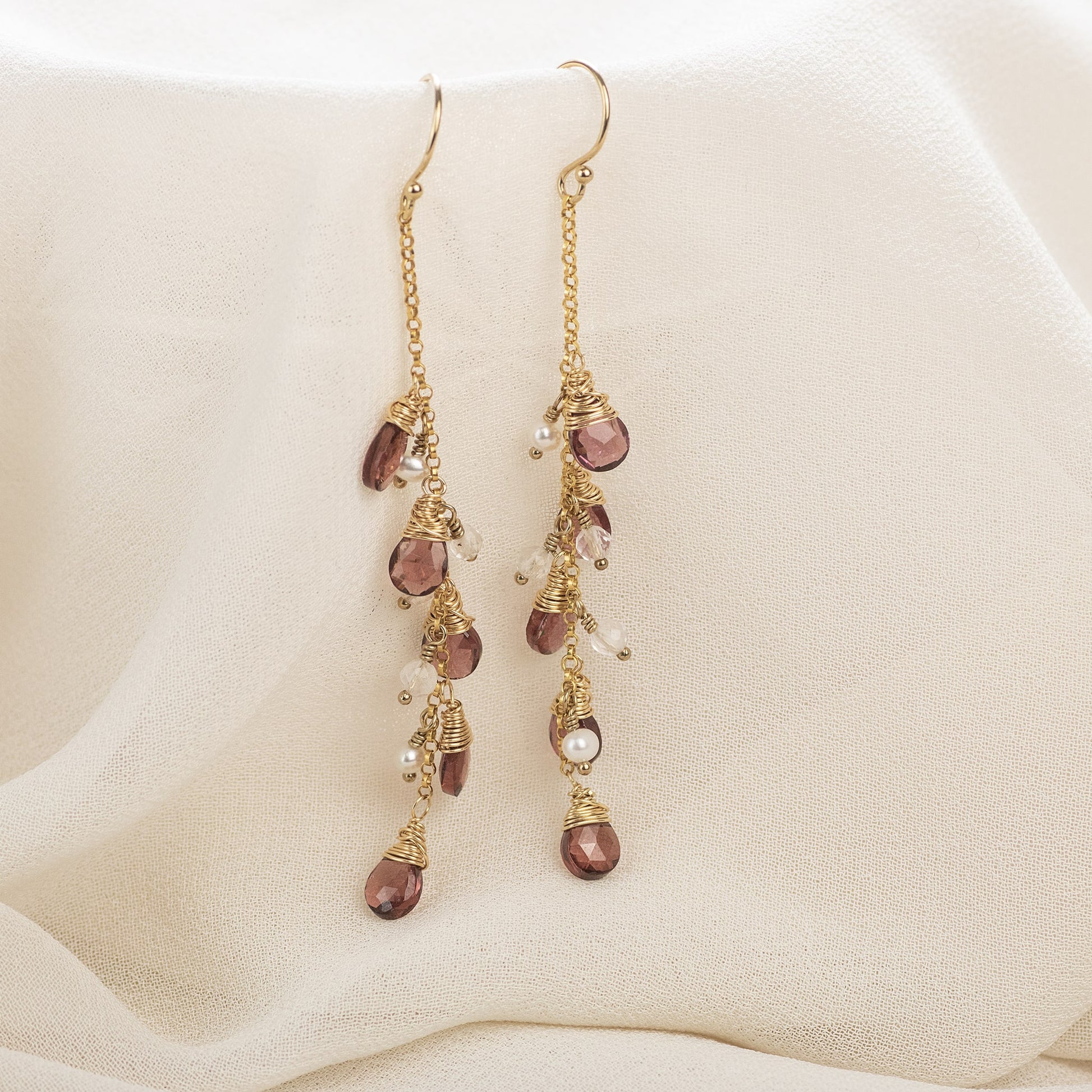 Garnet & Pearl Long Earrings - Bridgerton Inspired - Agatha