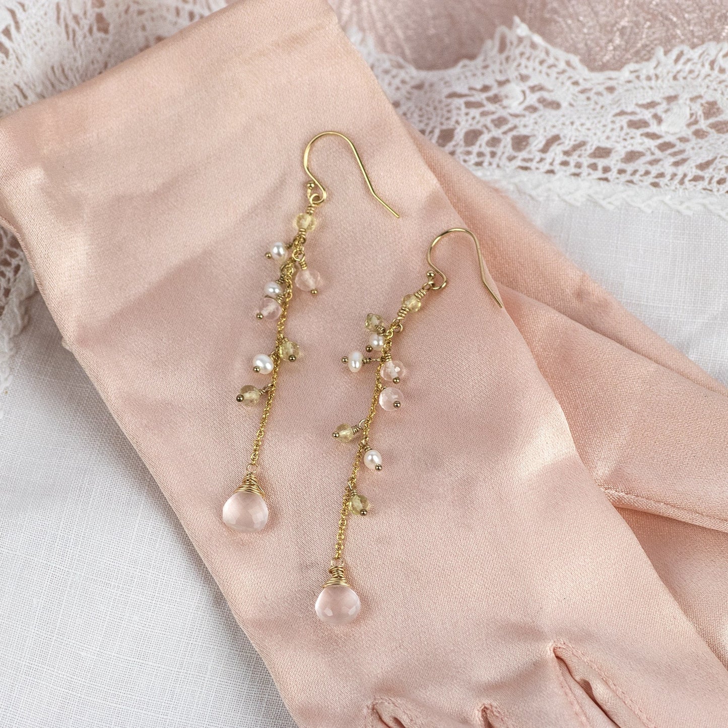 Quartz & Pearl Long Earrings - Bridgerton Inspired - Penelope