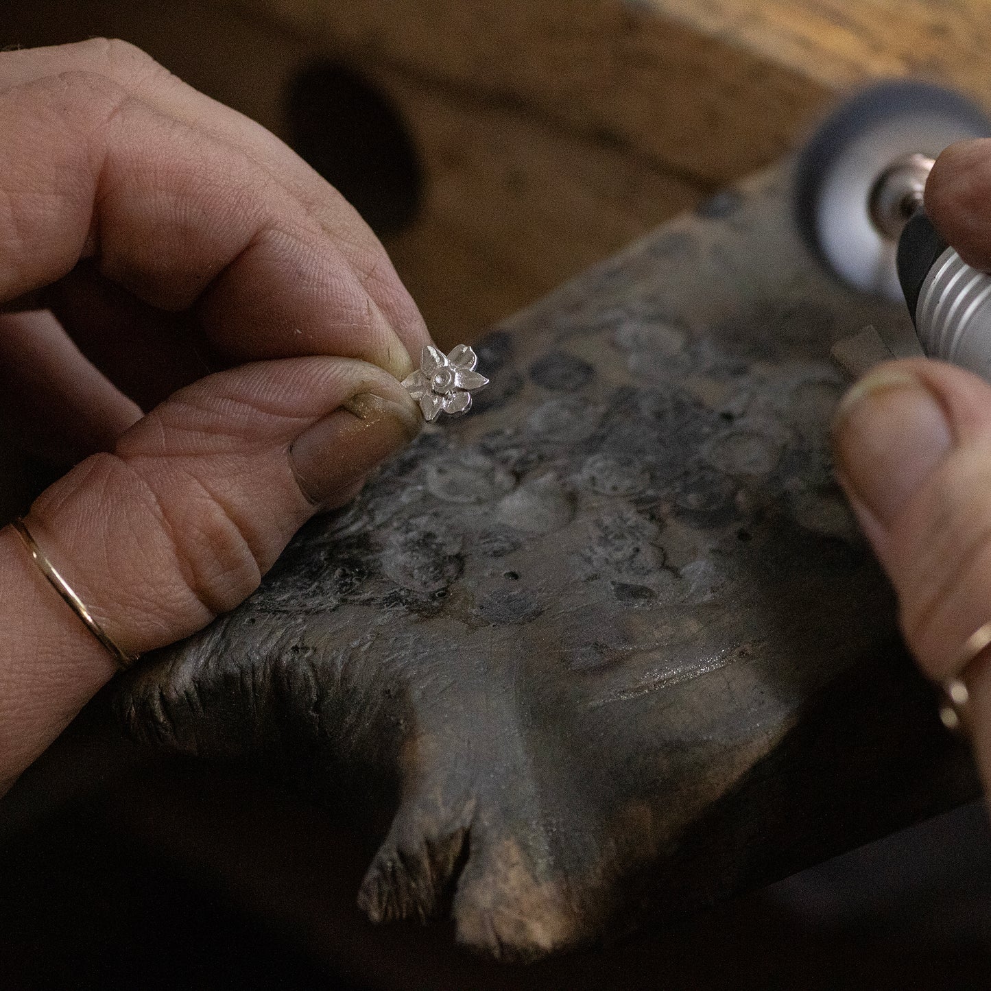Personalised Daffodil Flower Open Cuff Bangle - Joy - Silver