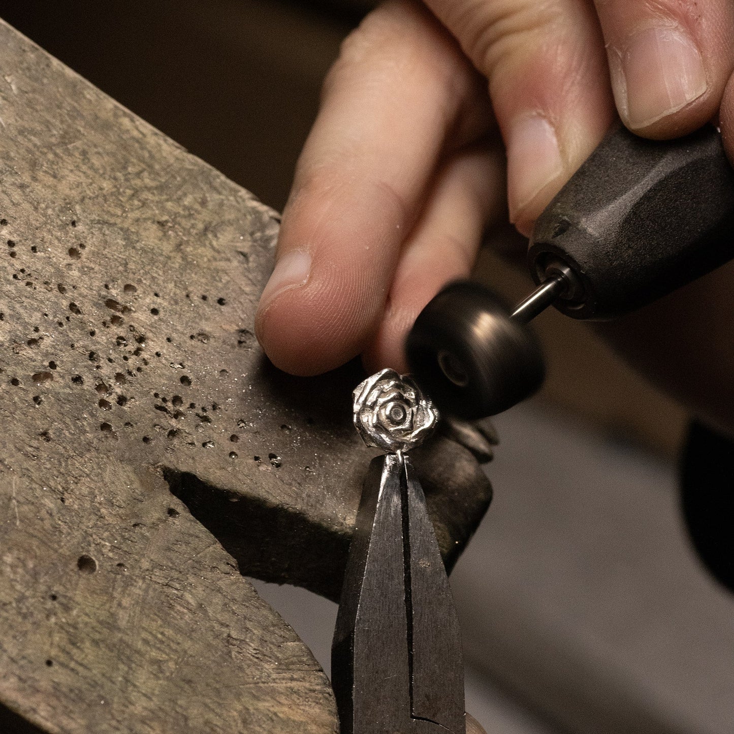 Rose Flower Stud Earrings - Love - Silver