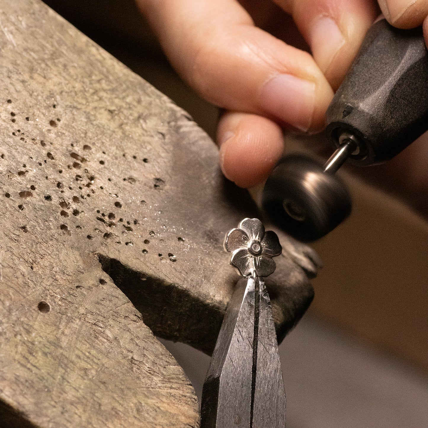 4th Anniversary Gift - Personalised Geranium Flower Open Cuff Bangle - Silver