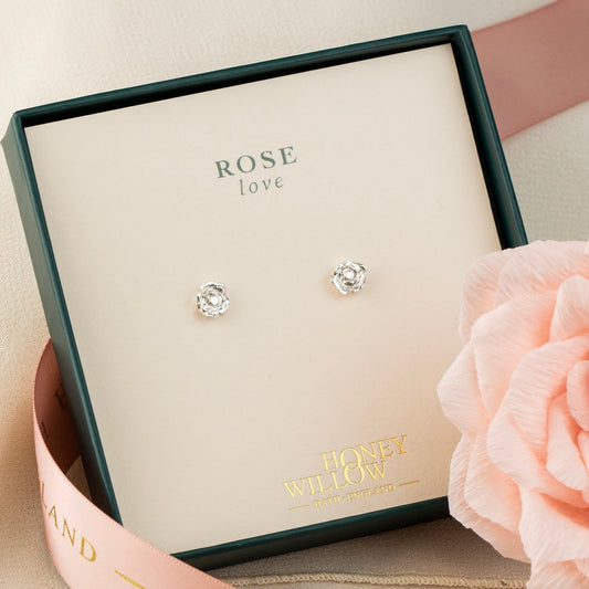 Rose Studs Earrings - Silver