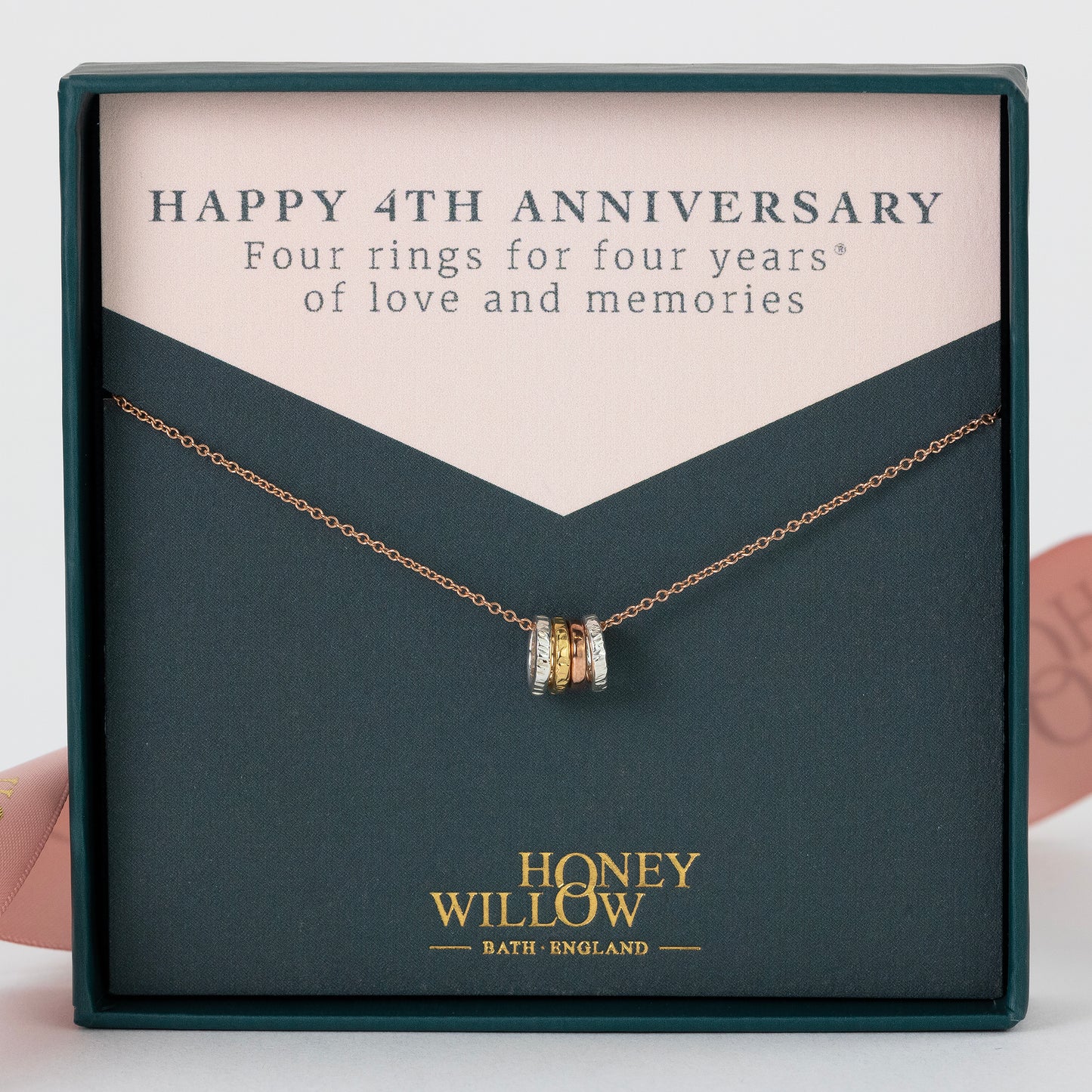 4th Anniversary Necklace - 4 Rings for 4 Years - Tiny Links