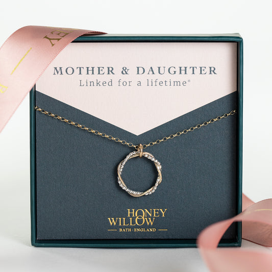 Mother & Daughter Necklace - Entwined Halo - Silver & 9kt Gold