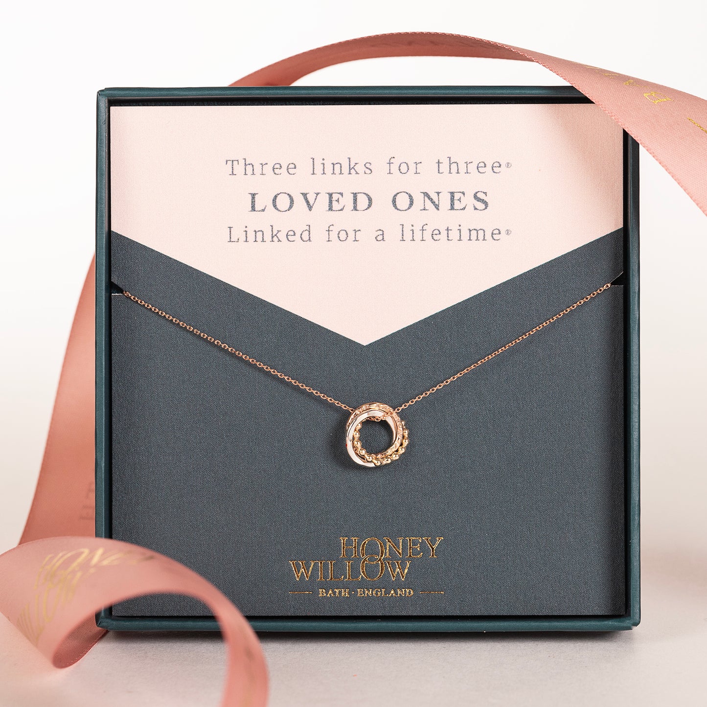 Tiny 9kt Gold Love Knot Necklace - 3 Links for 3 Loved Ones - Recycled White Gold - Rose Gold - Yellow Gold