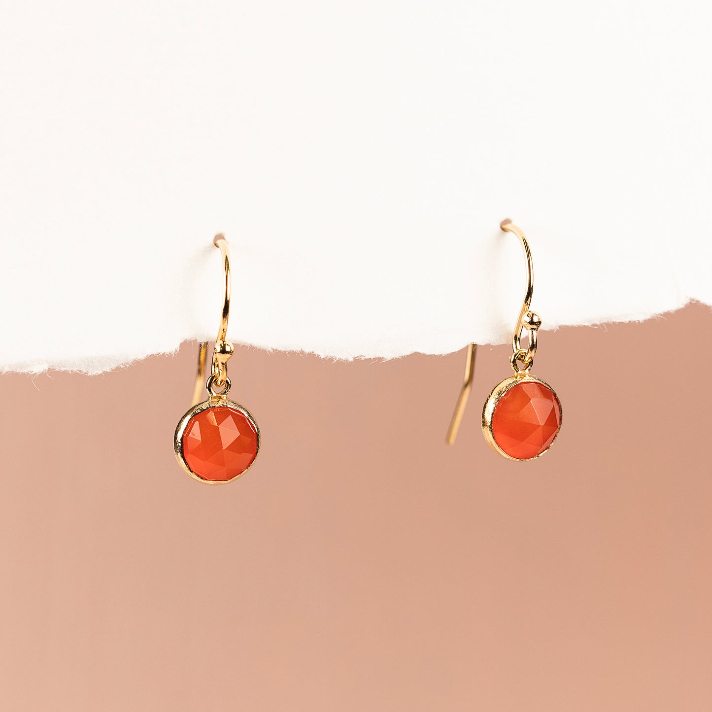 July Birthstone Drop Earrings - Carnelian - Silver & Gold