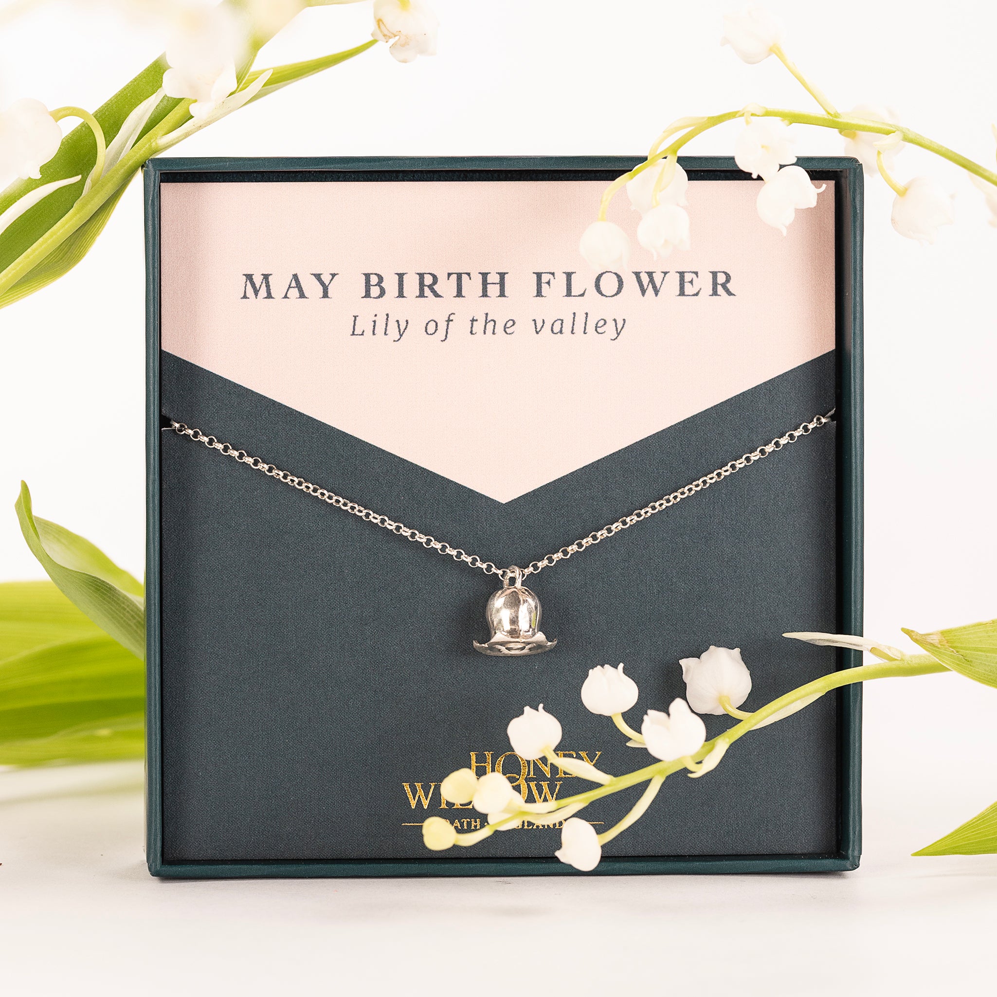 May Birth Flower Necklace - Lily of the Valley - Silver 20