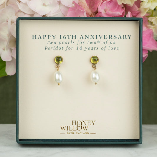 16th Anniversary Gift - Peridot Anniversary Earrings - Silver & Gold