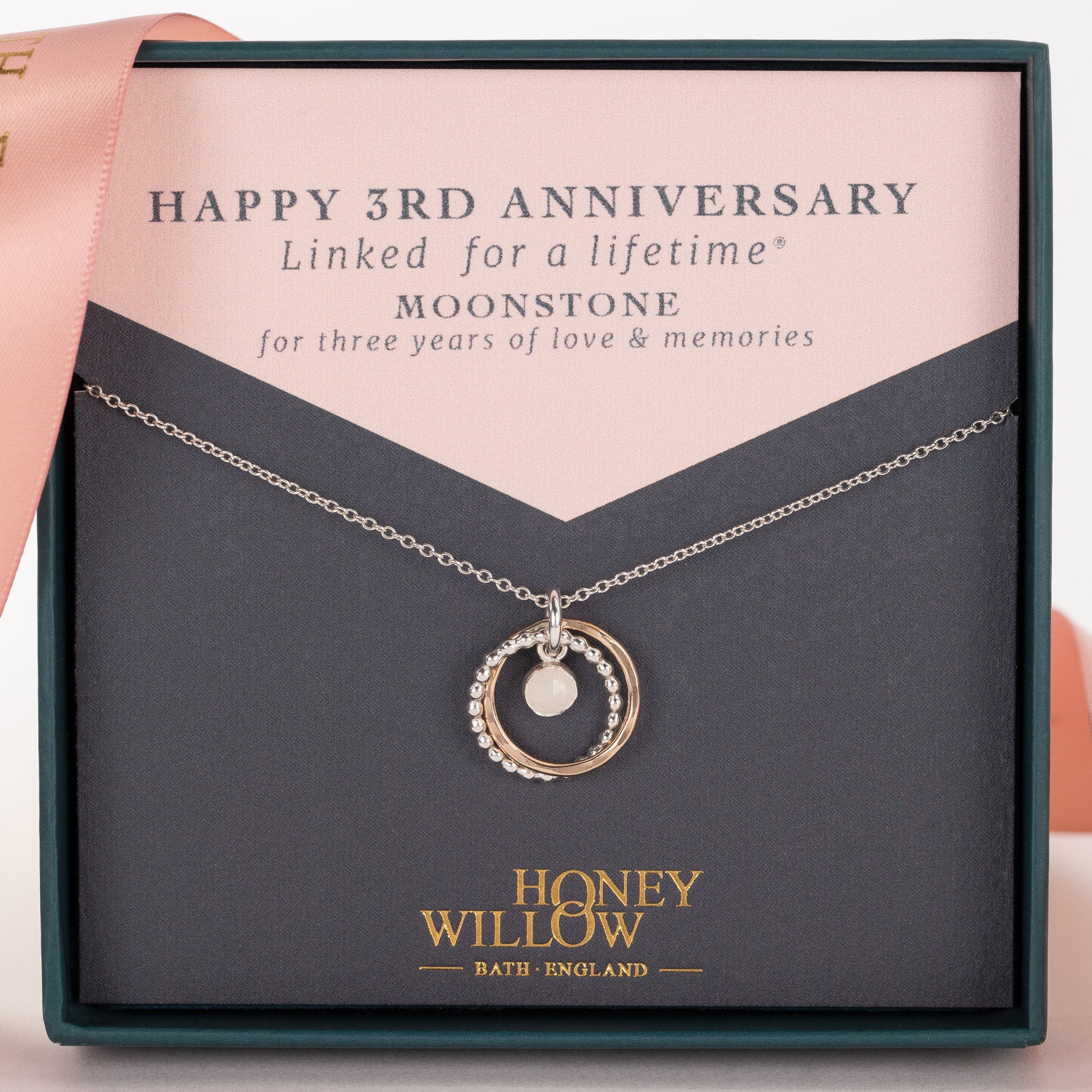 3rd Anniversary Gift - Moonstone Necklace - Silver & Gold