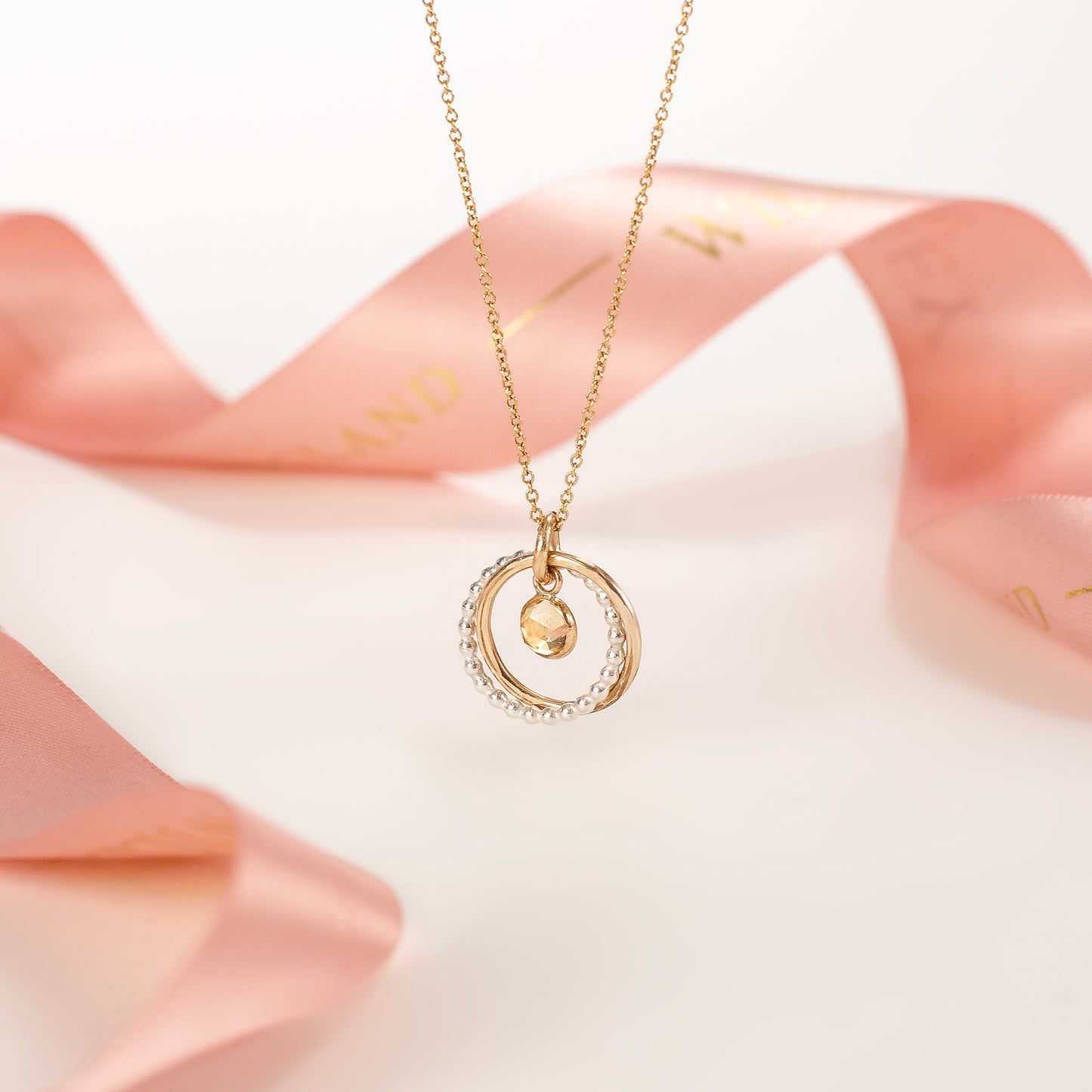 November Birthstone Double Link Necklace - Citrine - Silver & Gold