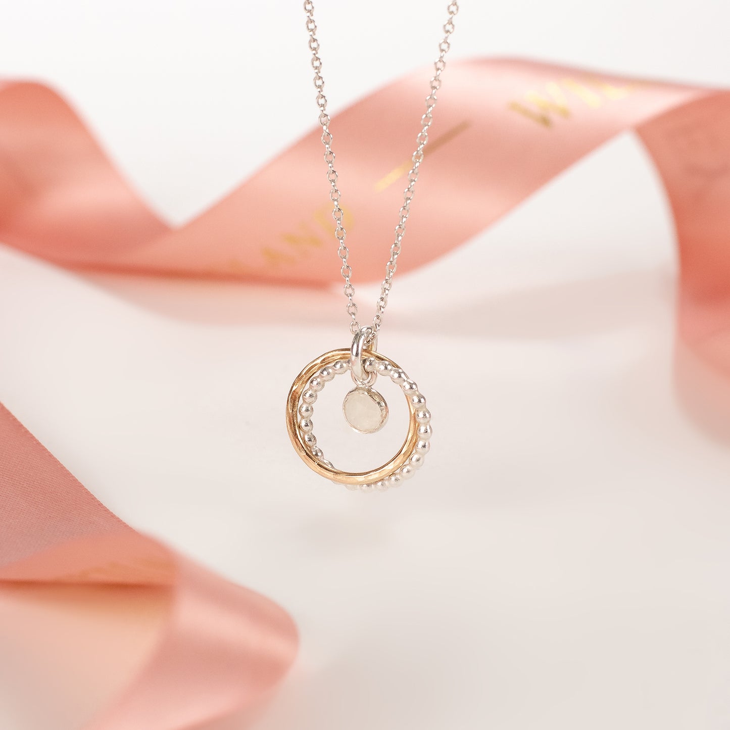 June Birthstone Double Link Necklace - Moonstone - Silver & Gold