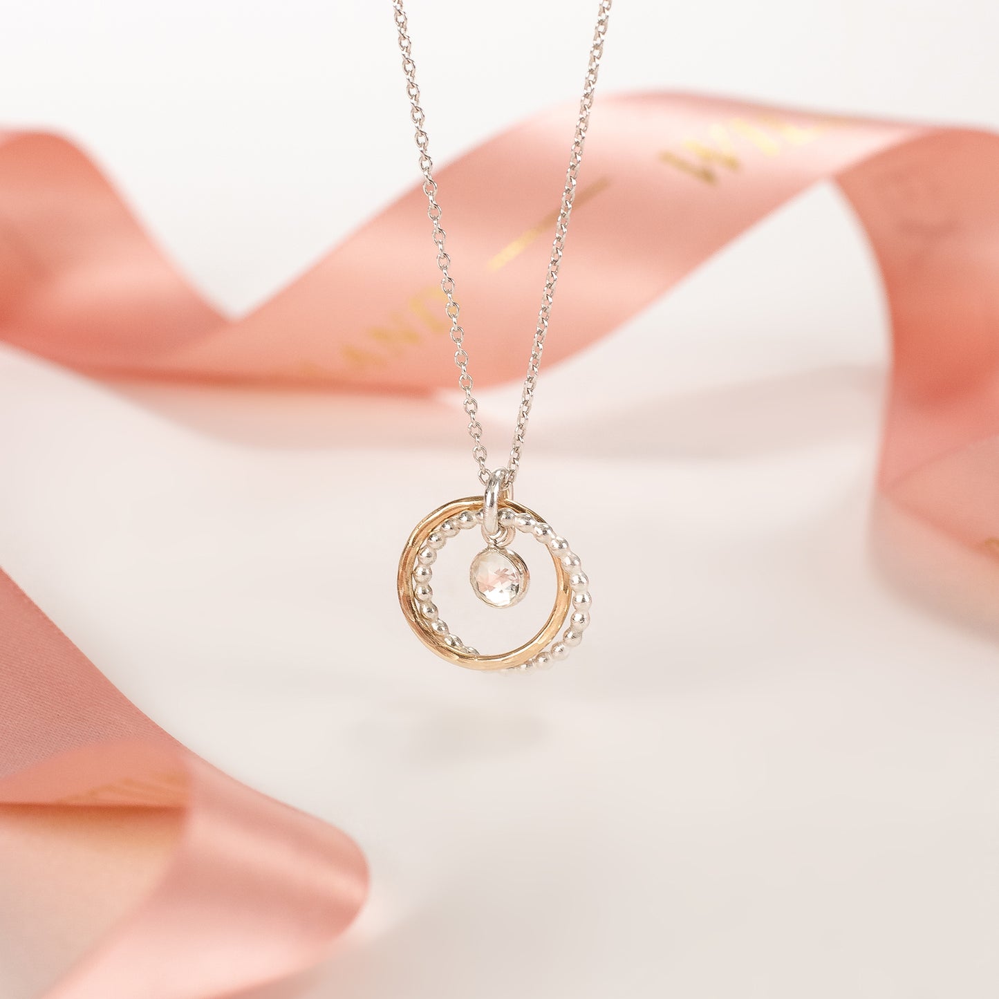 10th Anniversary Gift - Double Link Rock Crystal Necklace - Silver & Gold