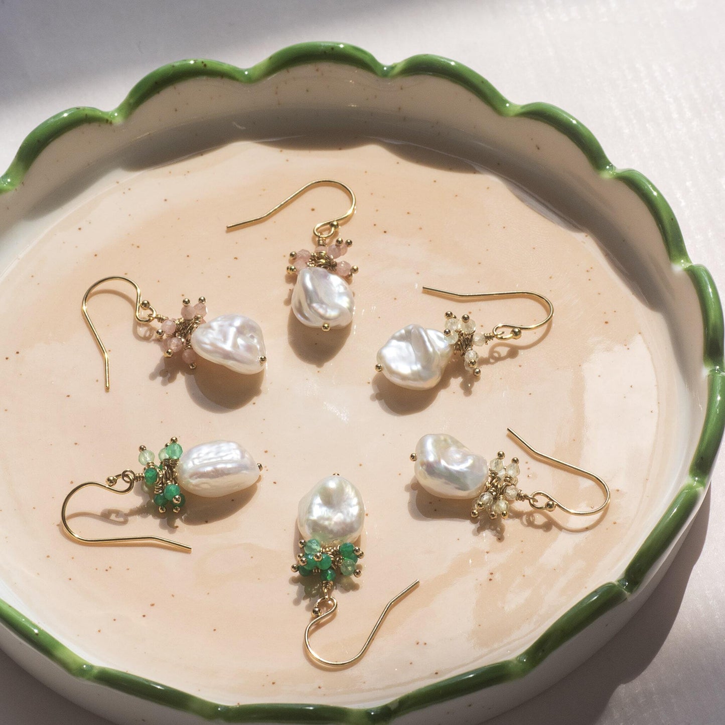 Rhodochrosite & Pearl Earrings - Energy, Positivity & Courage