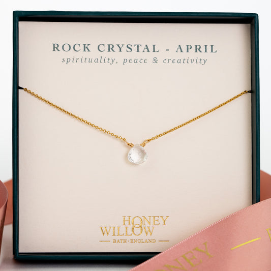Dainty April Birthstone Necklace - Rock Crystal - Silver & Gold