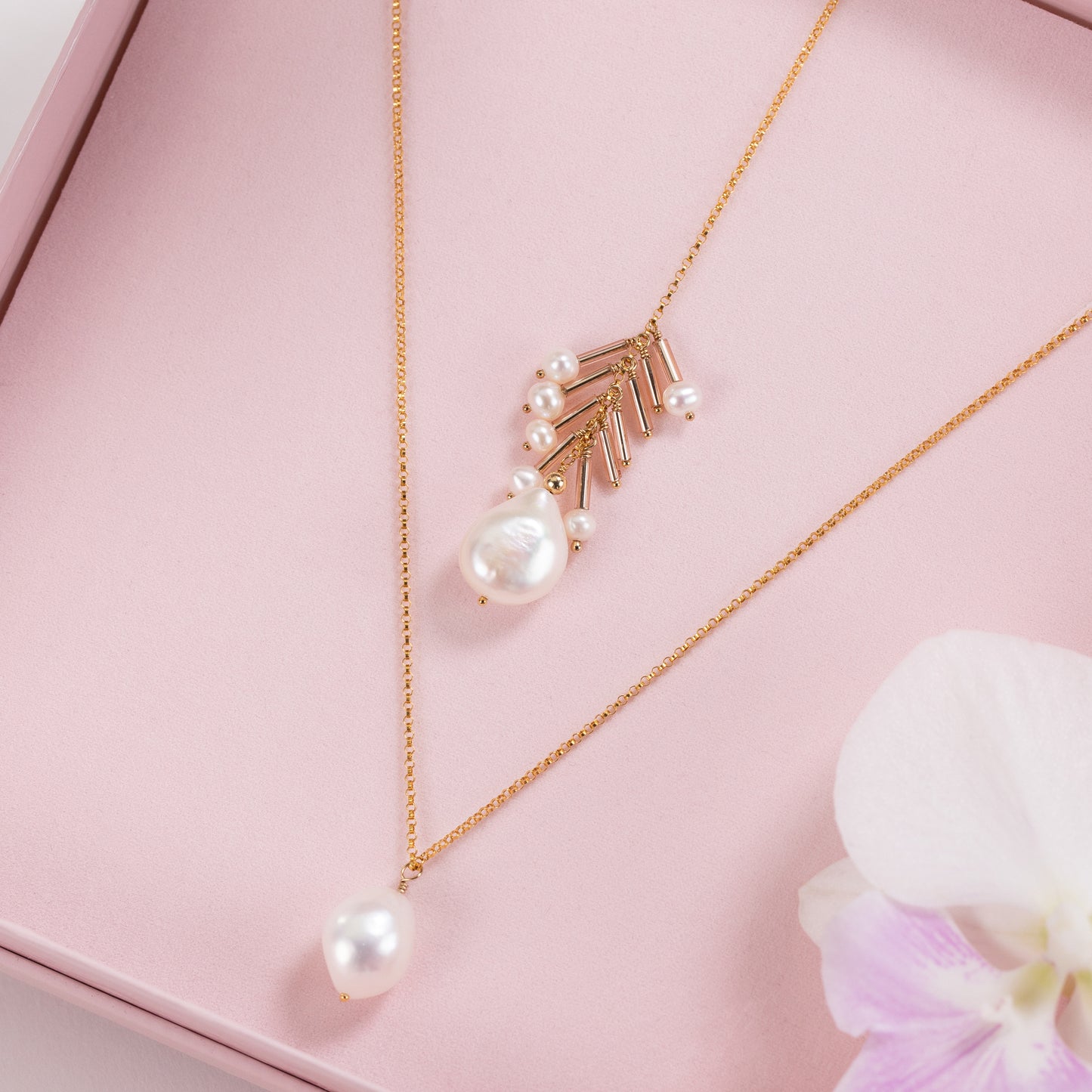 Pearl Cascade Backdrop Necklace - Juno - Silver & Gold