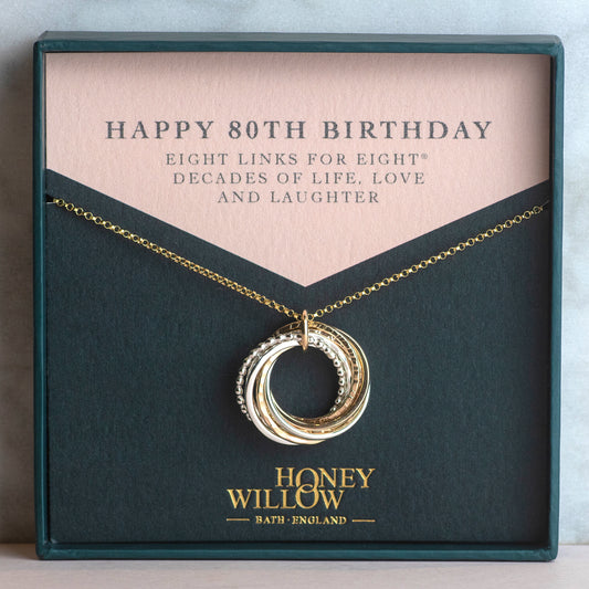 80th Birthday Necklace - The Original 8 Links for 8 Decades Necklace - Silver & Gold