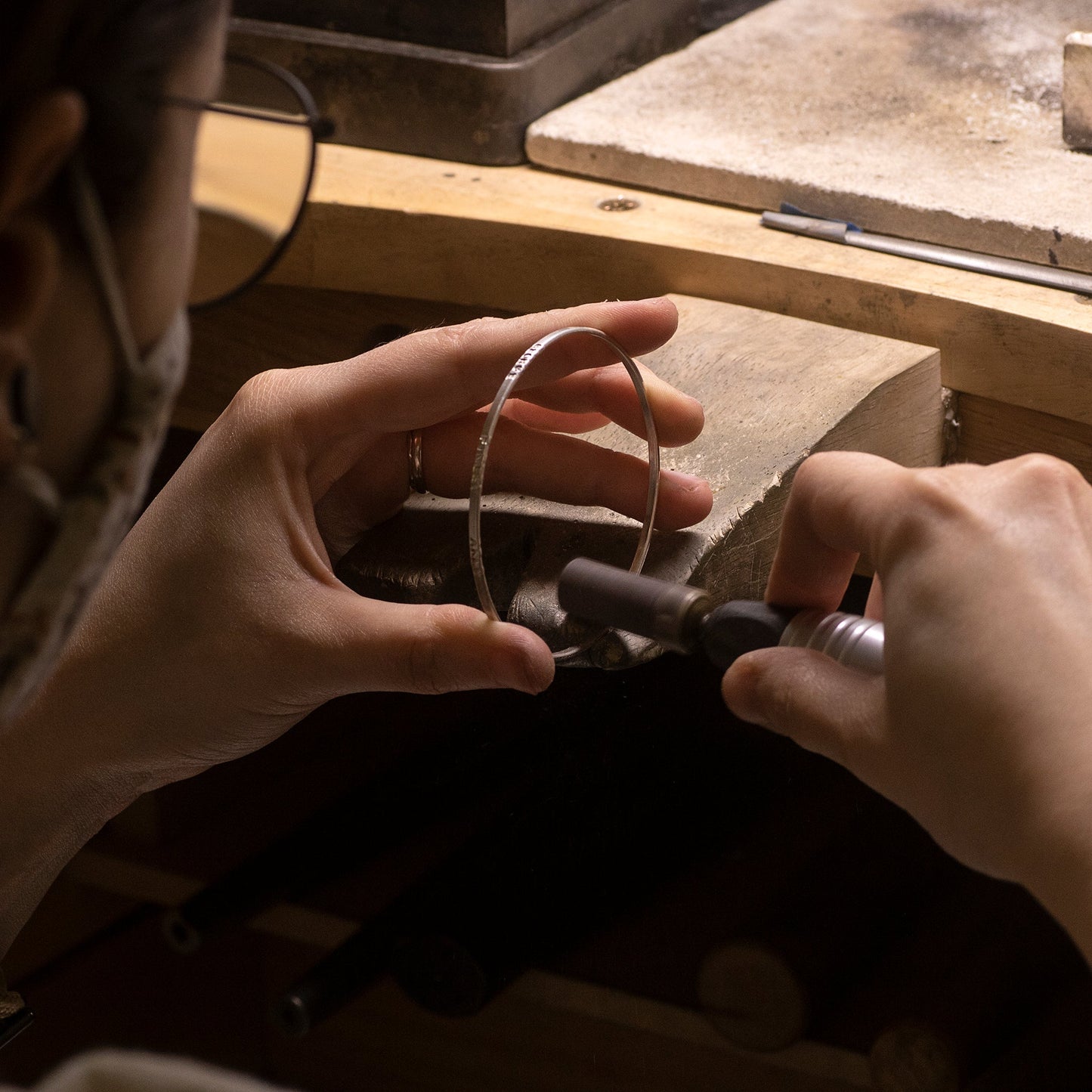 Gift for Mother - Pearls of Wisdom Bangle - Hand-Stamped Silver