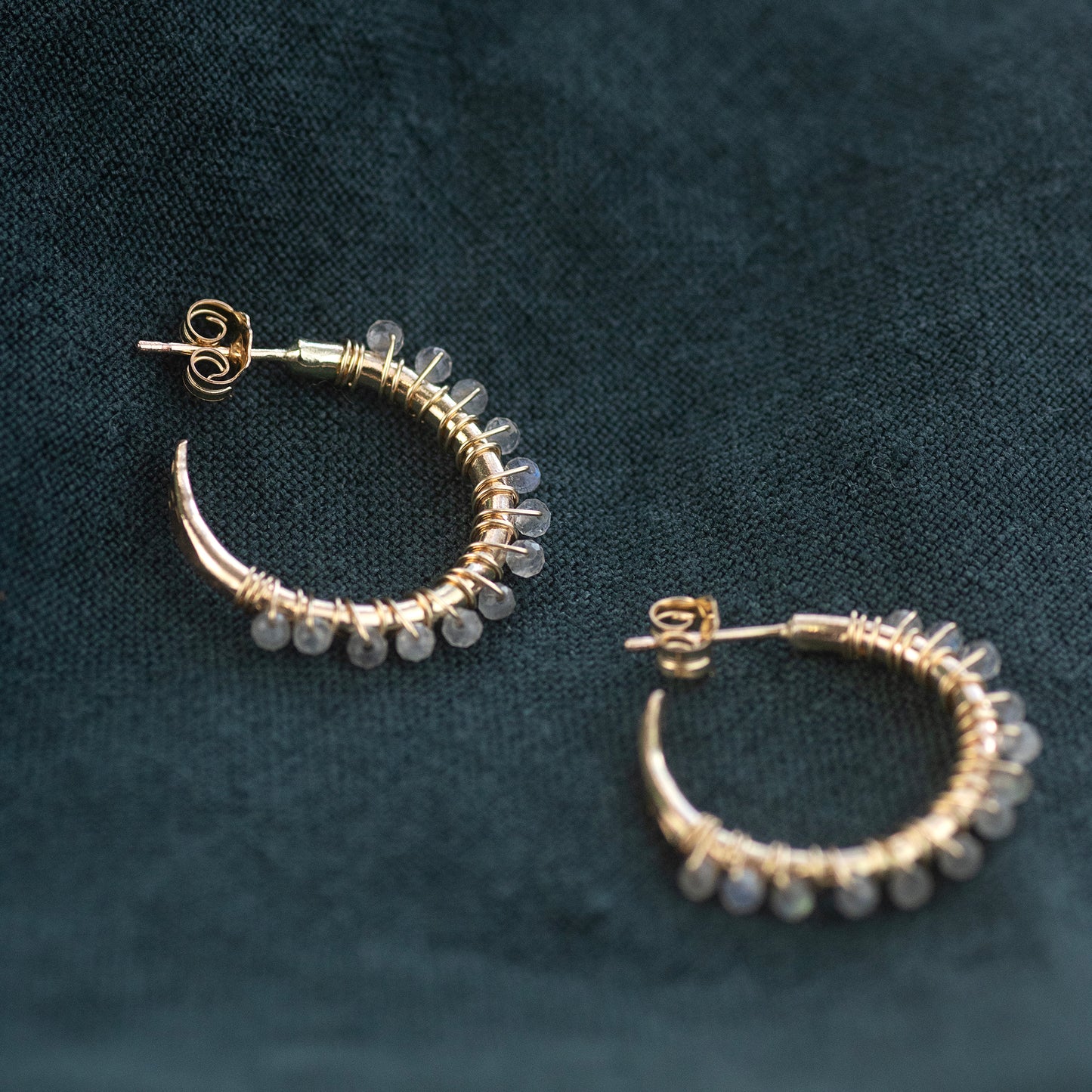 Labradorite Hoop Earrings - Clarity, Perseverance & Change - 2cm - Silver & Gold
