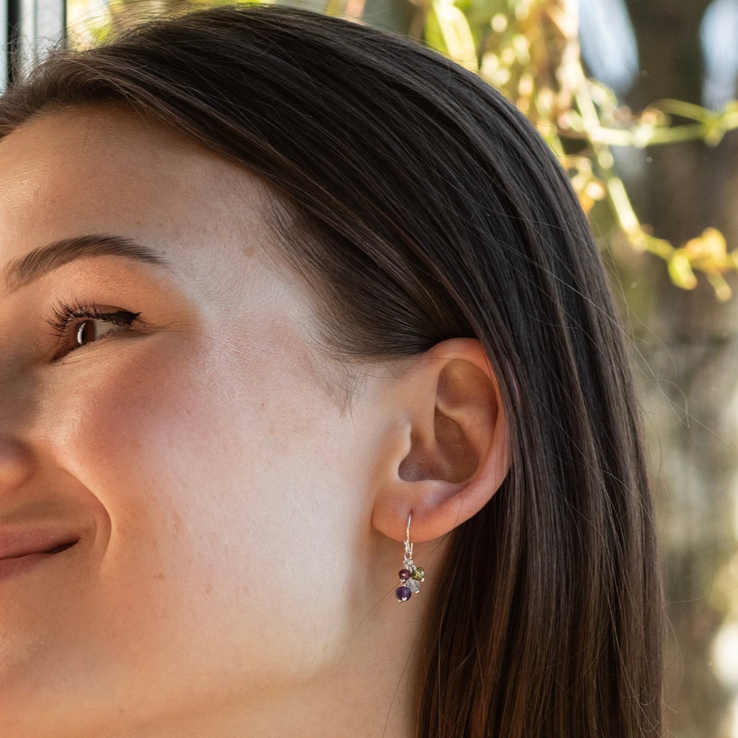 Dainty Family Birthstone Cluster Earrings - Silver & Gold