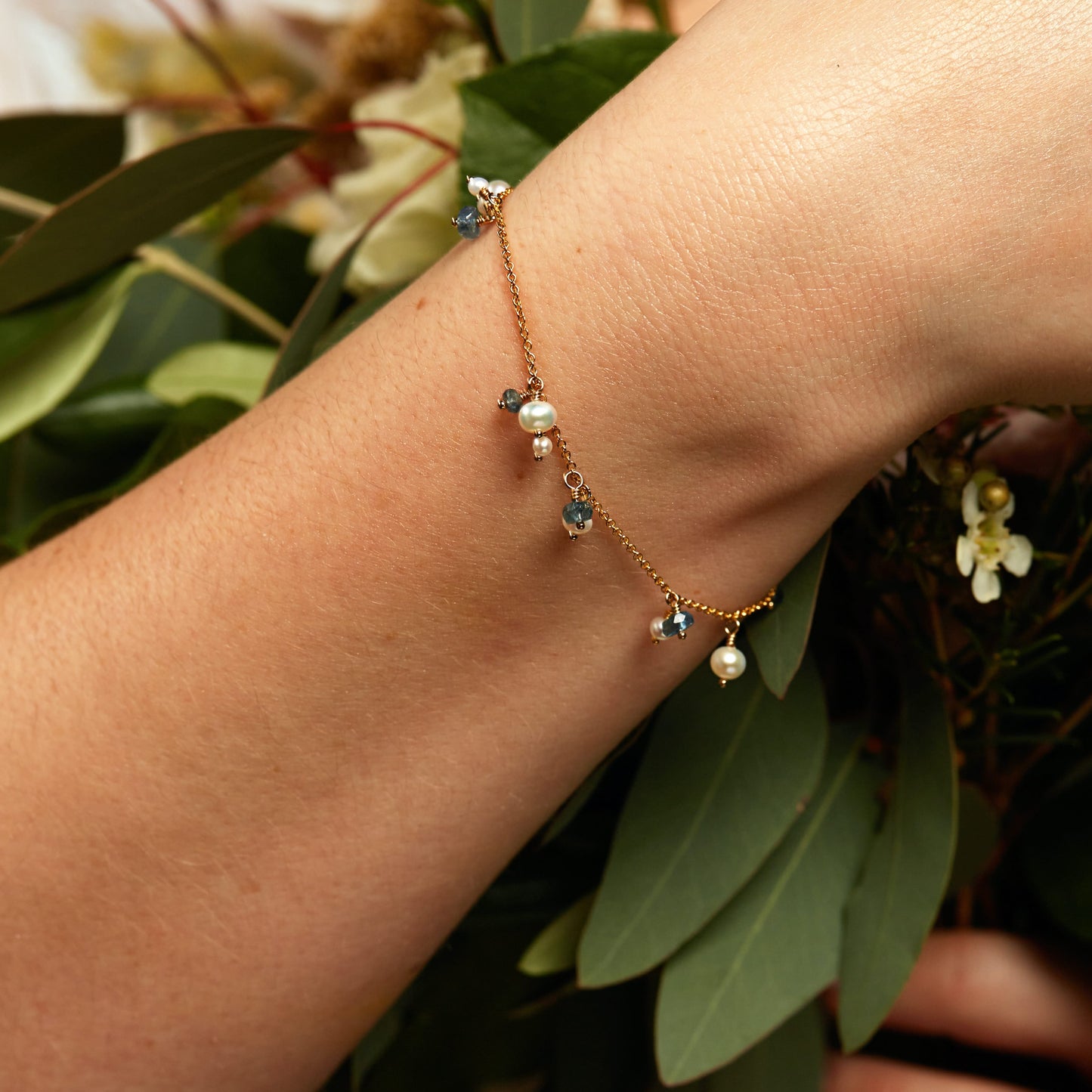 Delicate Pearl & Aquamarine Bracelet - Jane