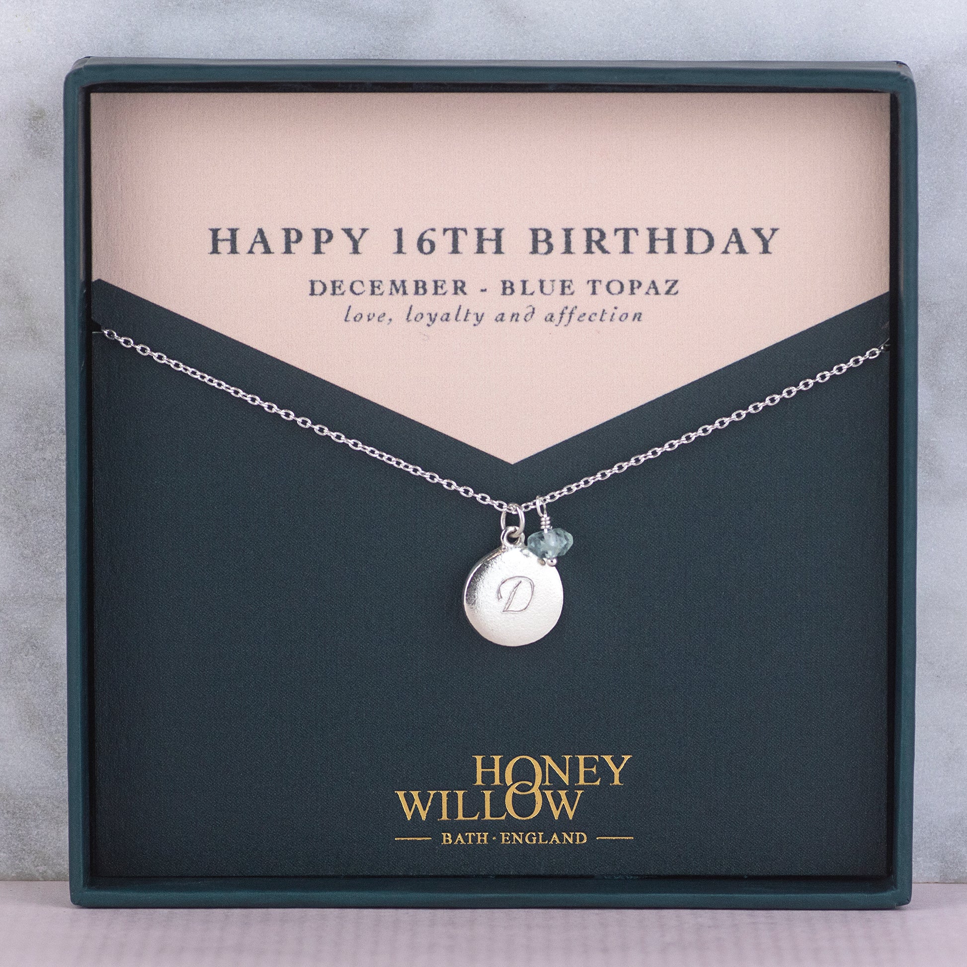 16th Birthday Necklace - Personalised Initial Pendant with Birthstone