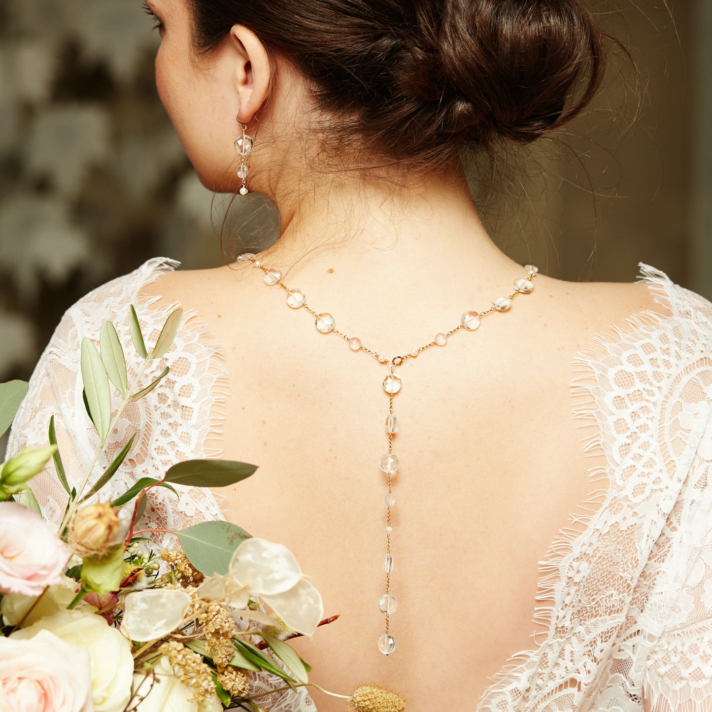 Rock Crystal, Rose Quartz & Pearl Drop Earrings - Silver & Gold - Venus