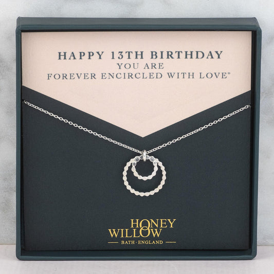 13th Birthday Necklace - Forever Encircled with Love - Silver & Gold