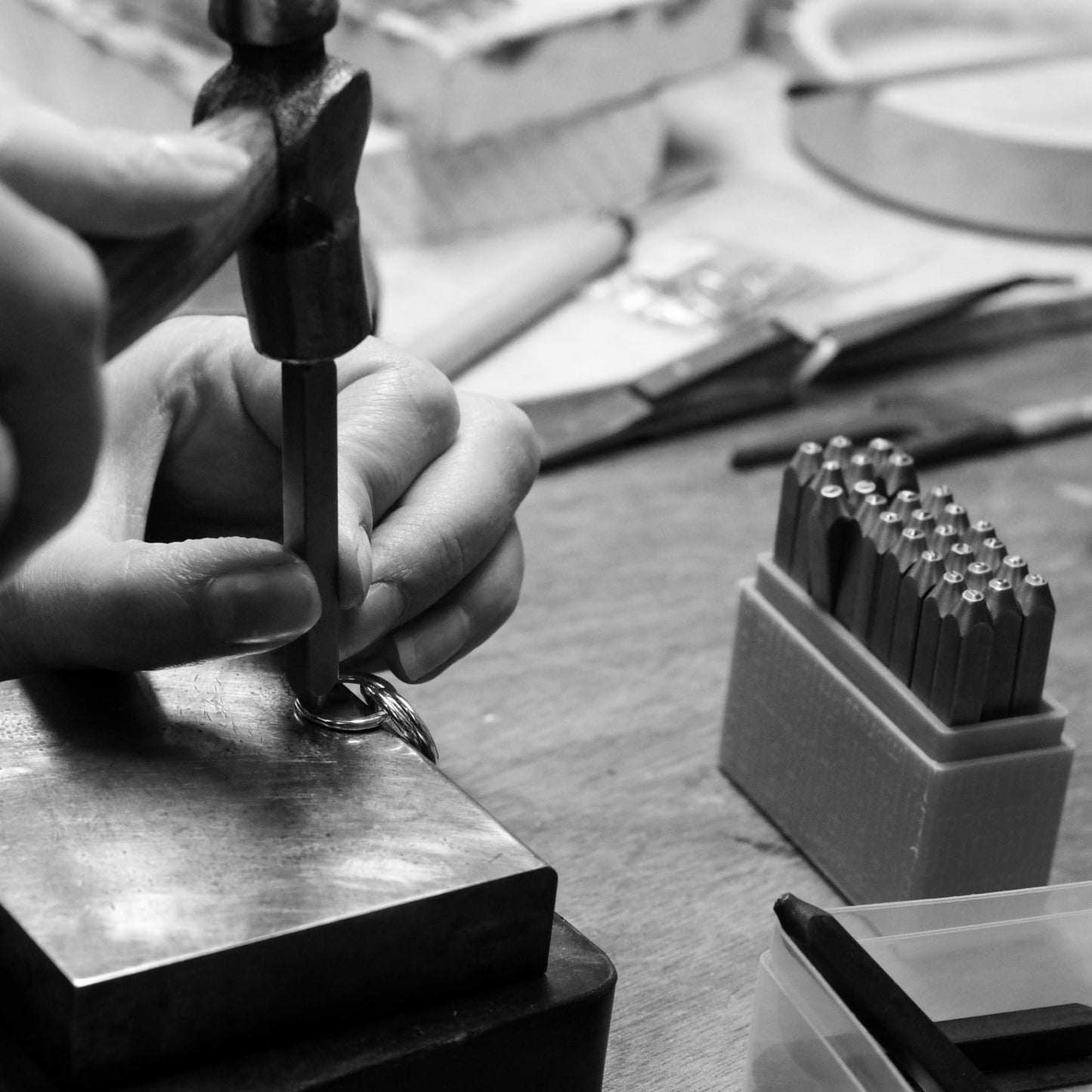 Personalised 7th Anniversary Necklace - Hand-Stamped - The Original 7 Rings for 7 Years Necklace - Petite Silver & Gold