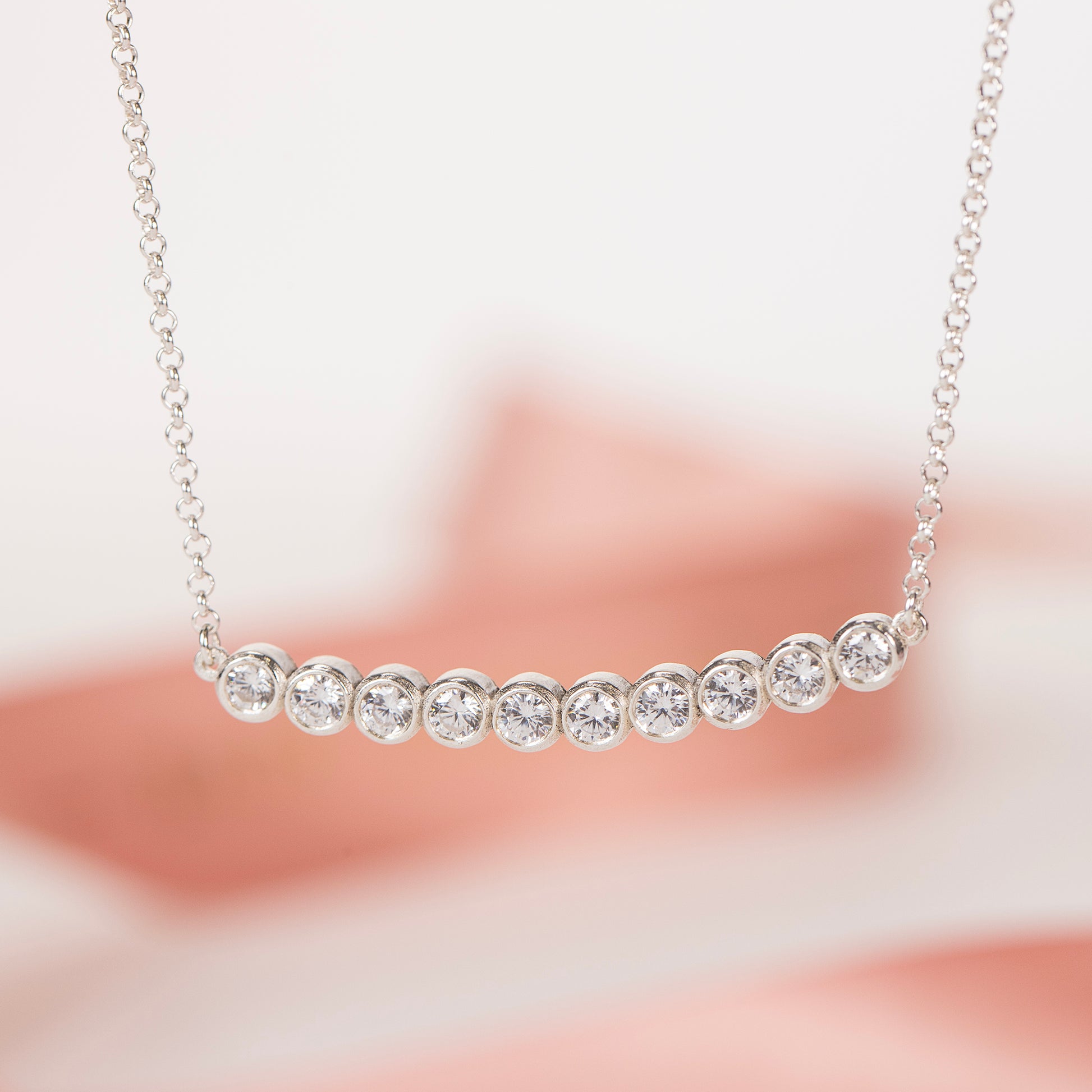 10th Anniversary Necklace - 10 Diamonds for 10 Years - Lab Grown Diamonds - Silver