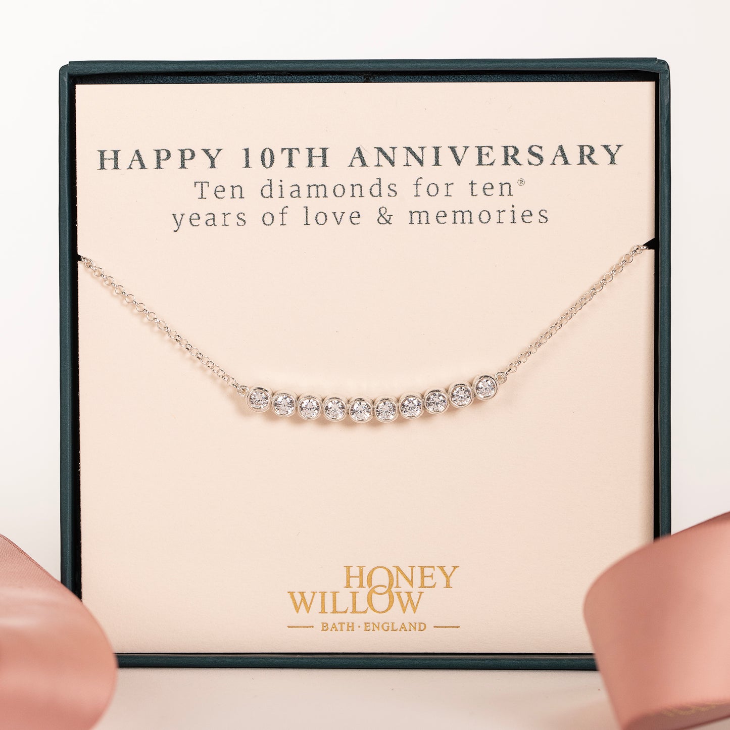 10th Anniversary Necklace - 10 Diamonds for 10 Years - Lab Grown Diamonds - Silver