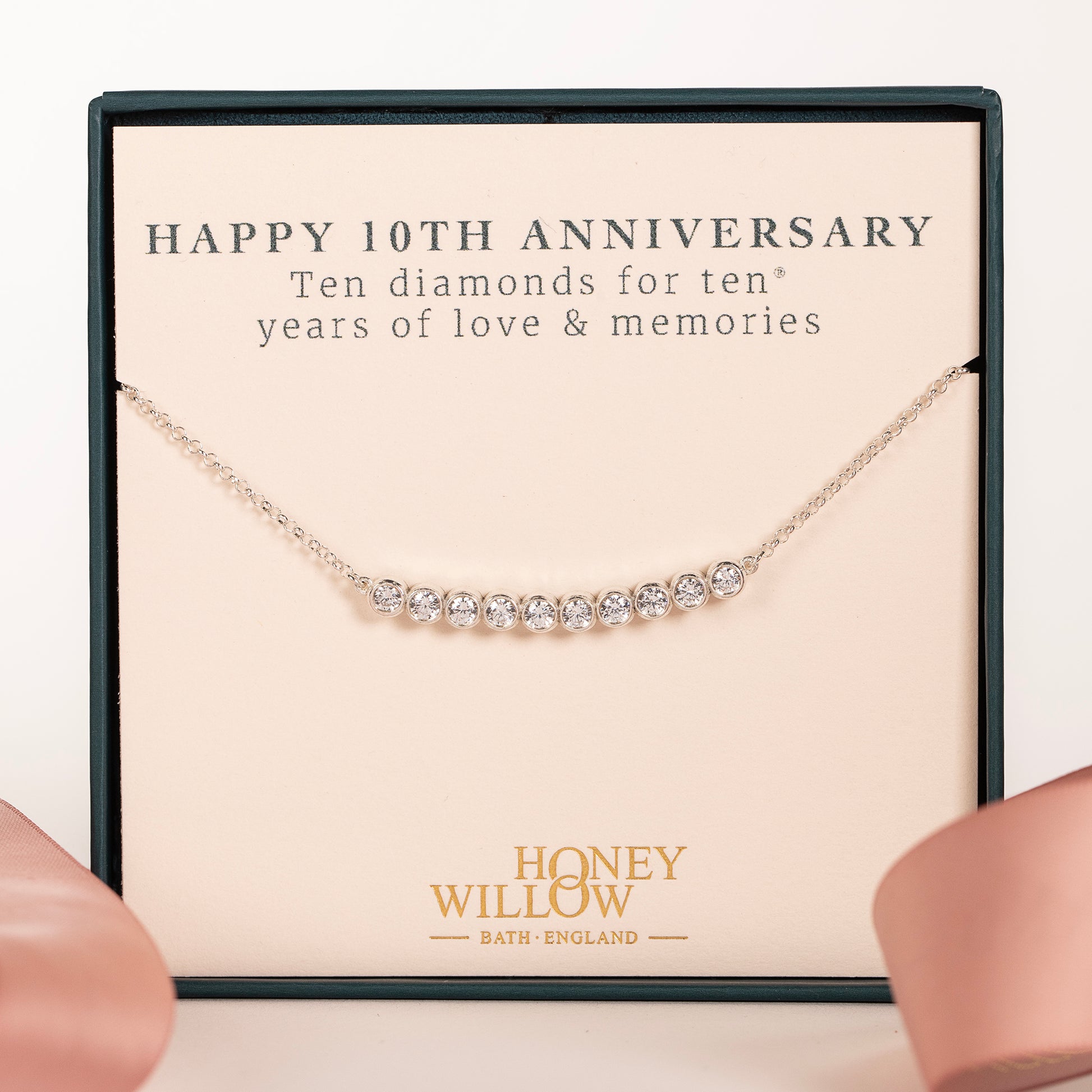 10th Anniversary Necklace - 10 Diamonds for 10 Years - Lab Grown Diamonds - Silver