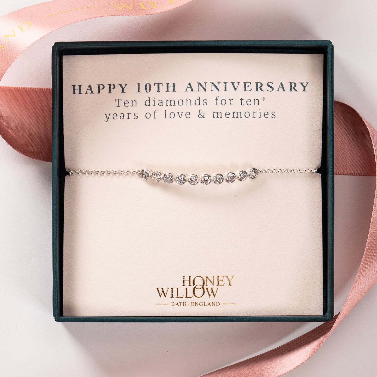 10th Anniversary Bracelet - 10 Diamonds for 10 Years - Lab Grown Diamonds - Silver