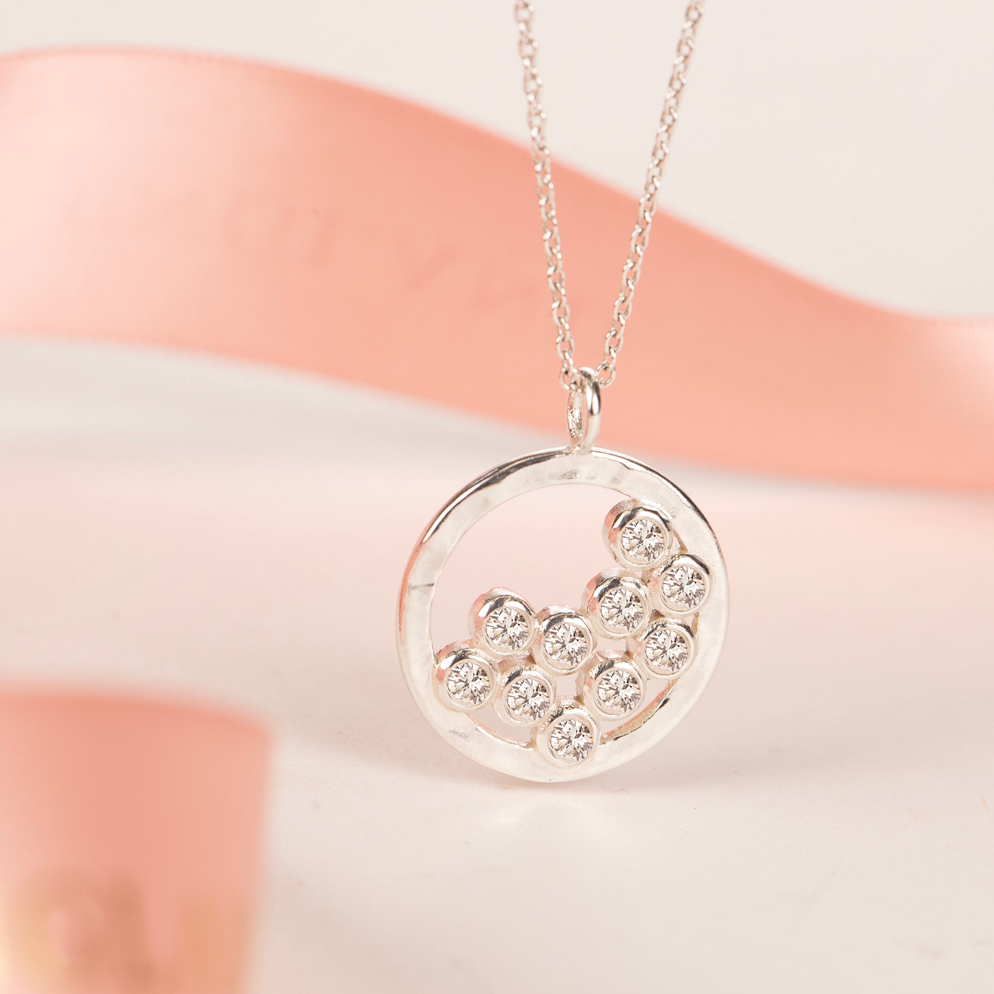 100th Birthday Necklace - 10 Diamonds for 10 Decades - Silver & Lab Grown Diamonds