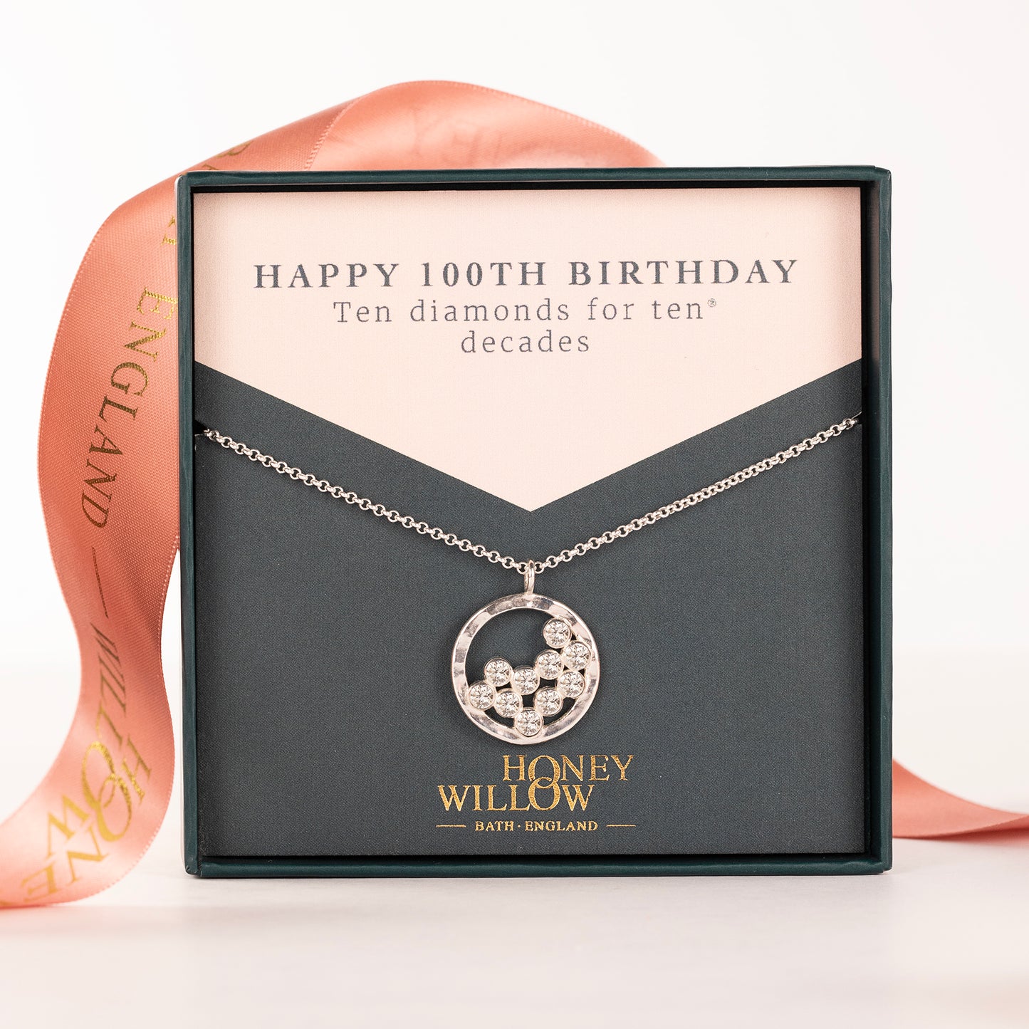 100th Birthday Necklace - 10 Diamonds for 10 Decades - Silver & Lab Grown Diamonds