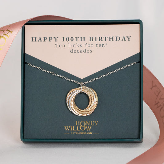 100th Birthday Necklace - The Original 10 Links for 10 Decades Necklace - Silver & Gold