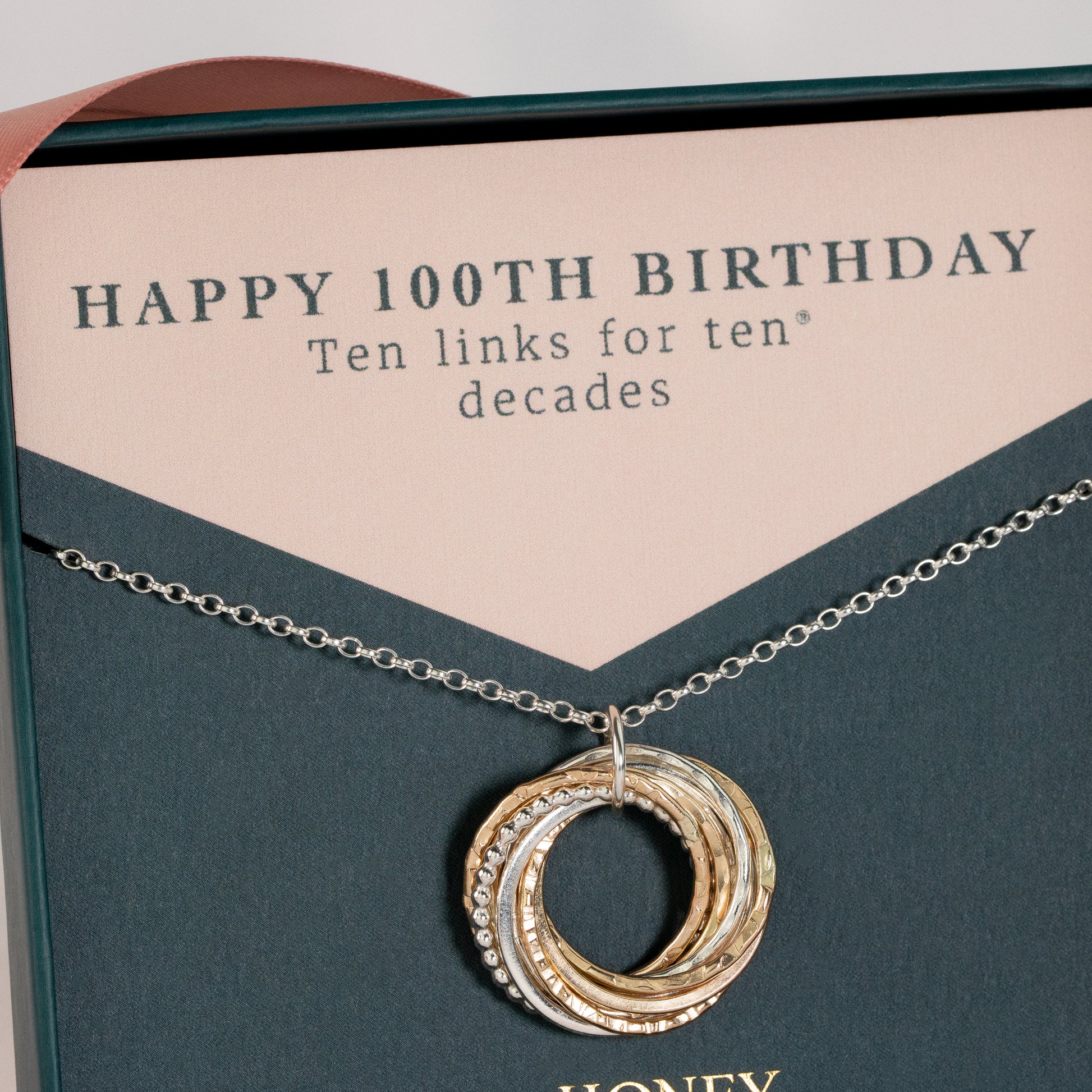 100th Birthday Necklace - The Original 10 Links for 10 Decades Necklace - Silver & Gold