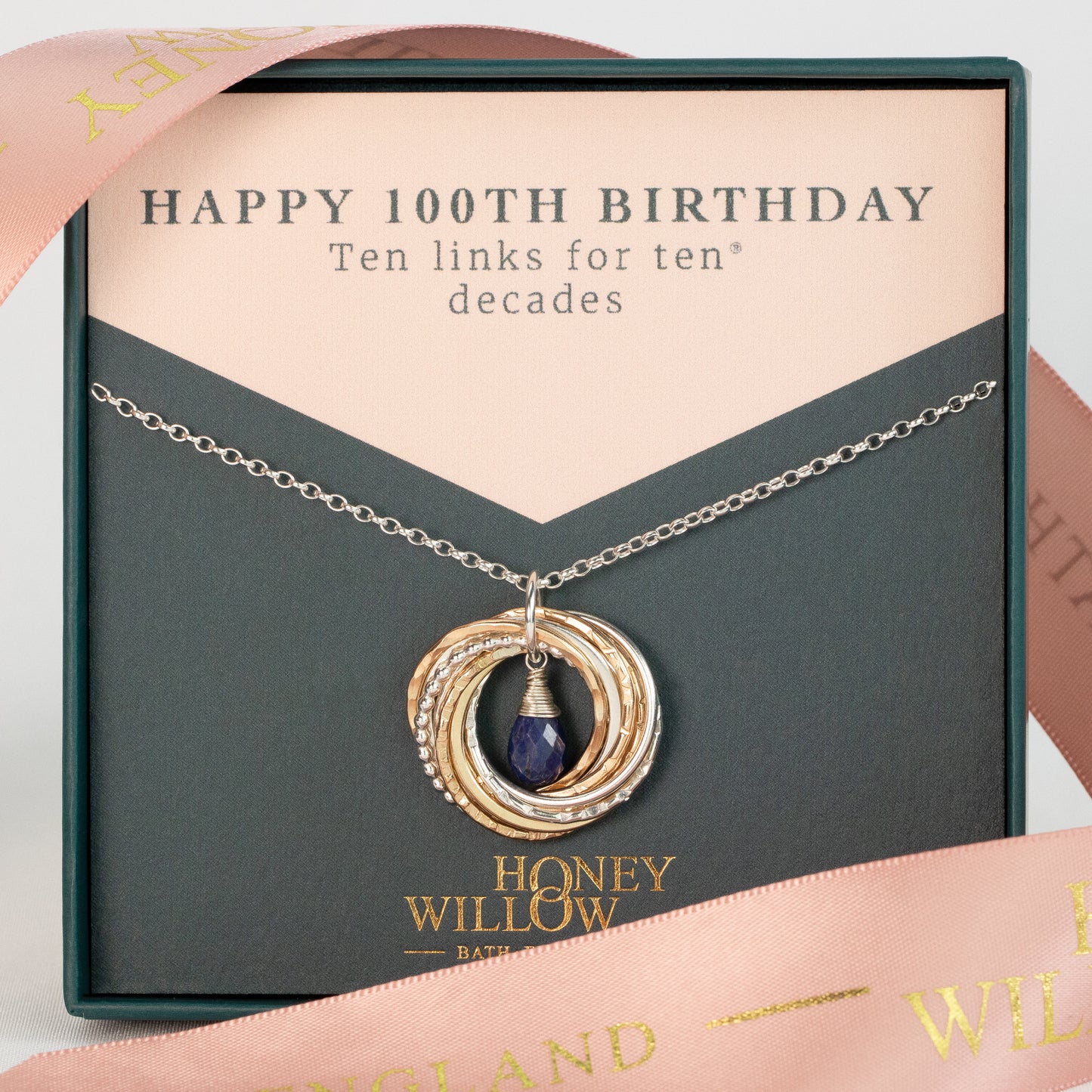 100th Birthday Birthstone Necklace - The Original 10 Links for 10 Decades Necklace - Silver & Gold