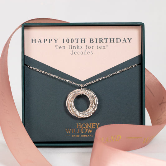 100th Birthday Necklace - The Original 10 Links for 10 Decades Necklace - Silver100th Birthday Necklace - The Original 10 Links for 10 Decades Necklace - Silver