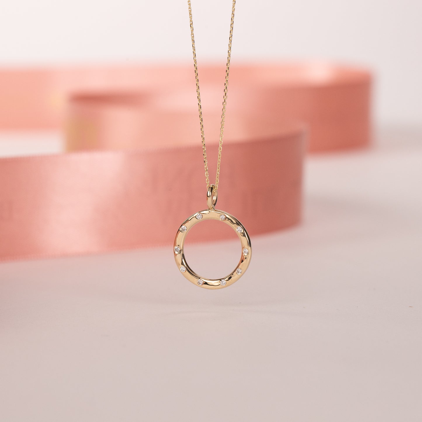 10th Anniversary Gift - 10 Diamonds for 10 Years Halo Necklace - 9kt Gold & Lab Grown Diamonds