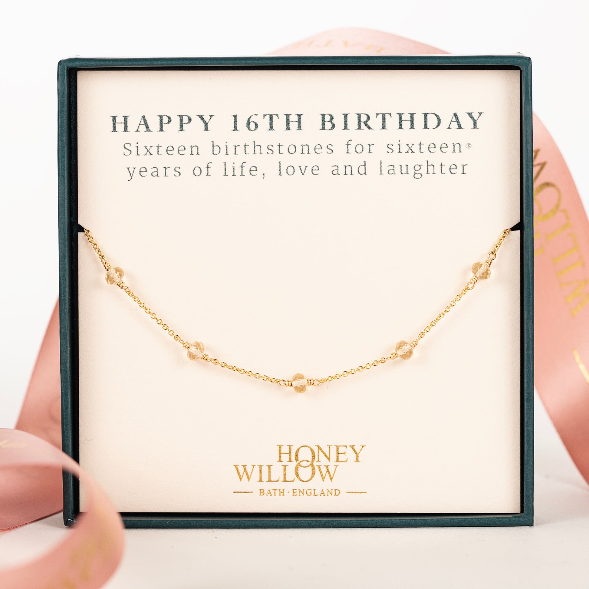 16th Birthday Gift Birthstone Satellite Necklace 16 Birthstones for 16 Years Silver Gold sterling silver 14 inches inch extender