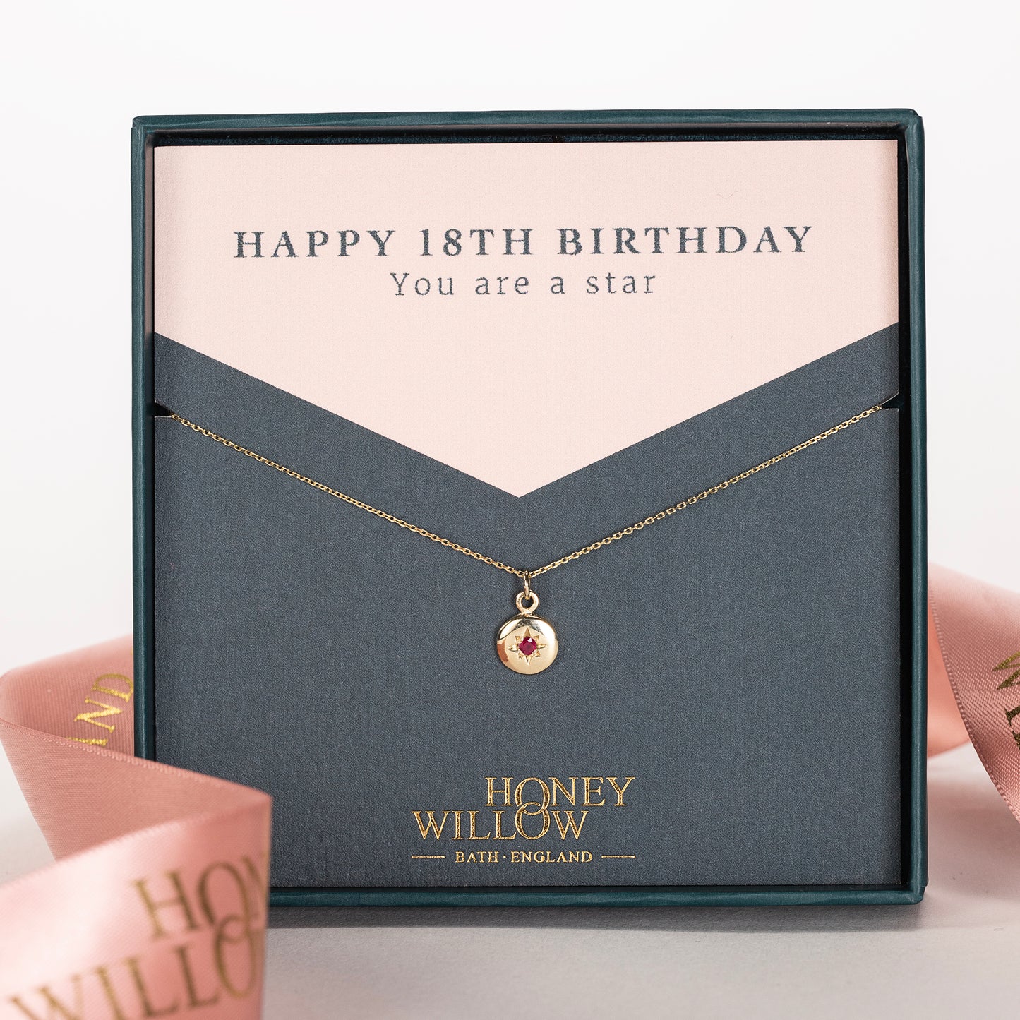 18th Birthday Gift - Birthstone Star Set Necklace - 9kt Gold