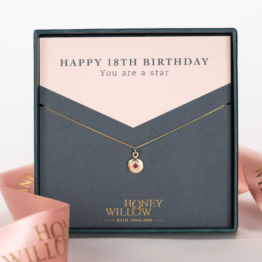 18th Birthday Gift - Birthstone Star Set Necklace - 9kt Gold