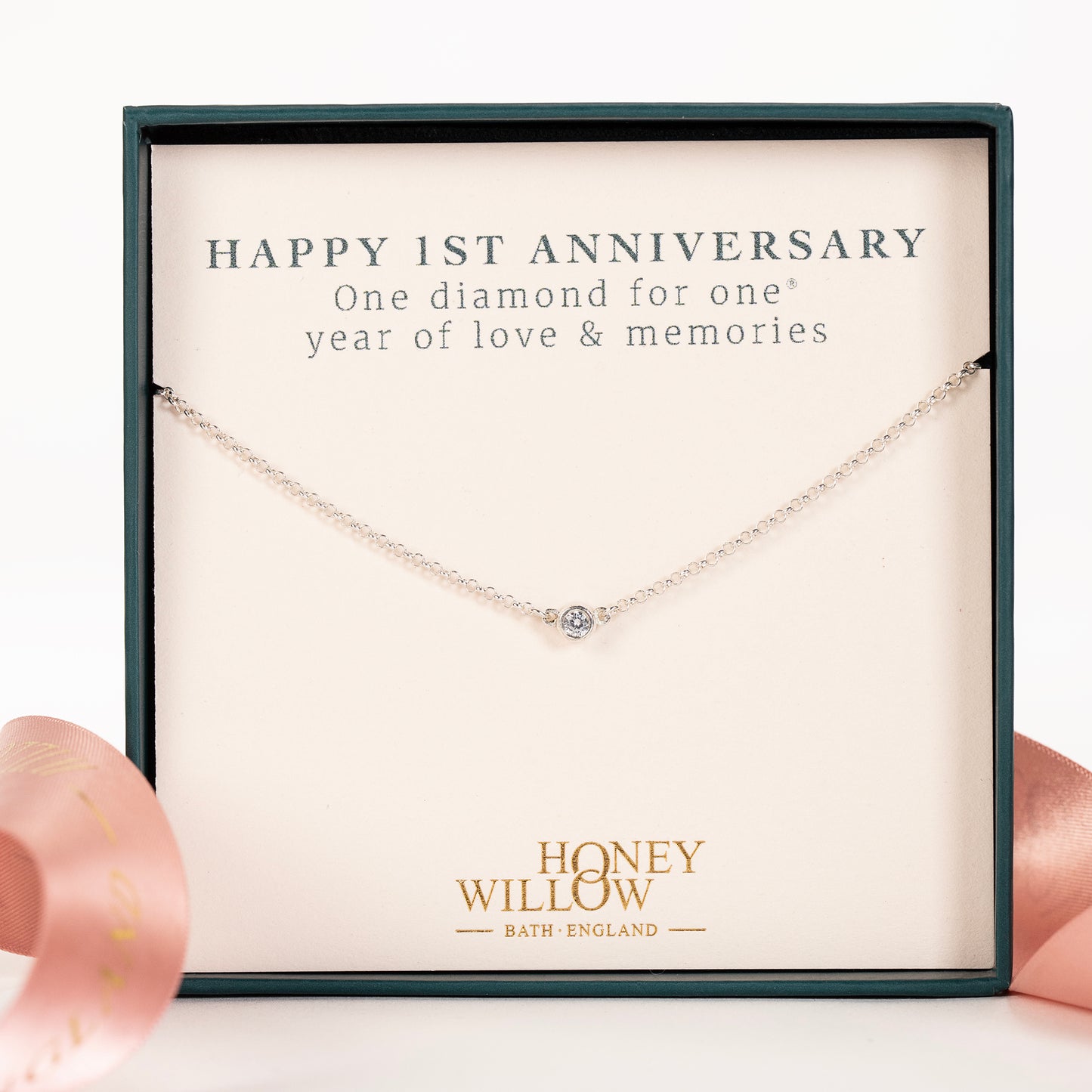 1st Anniversary Gift - Single Diamond Necklace - Lab Grown Diamond - Silver