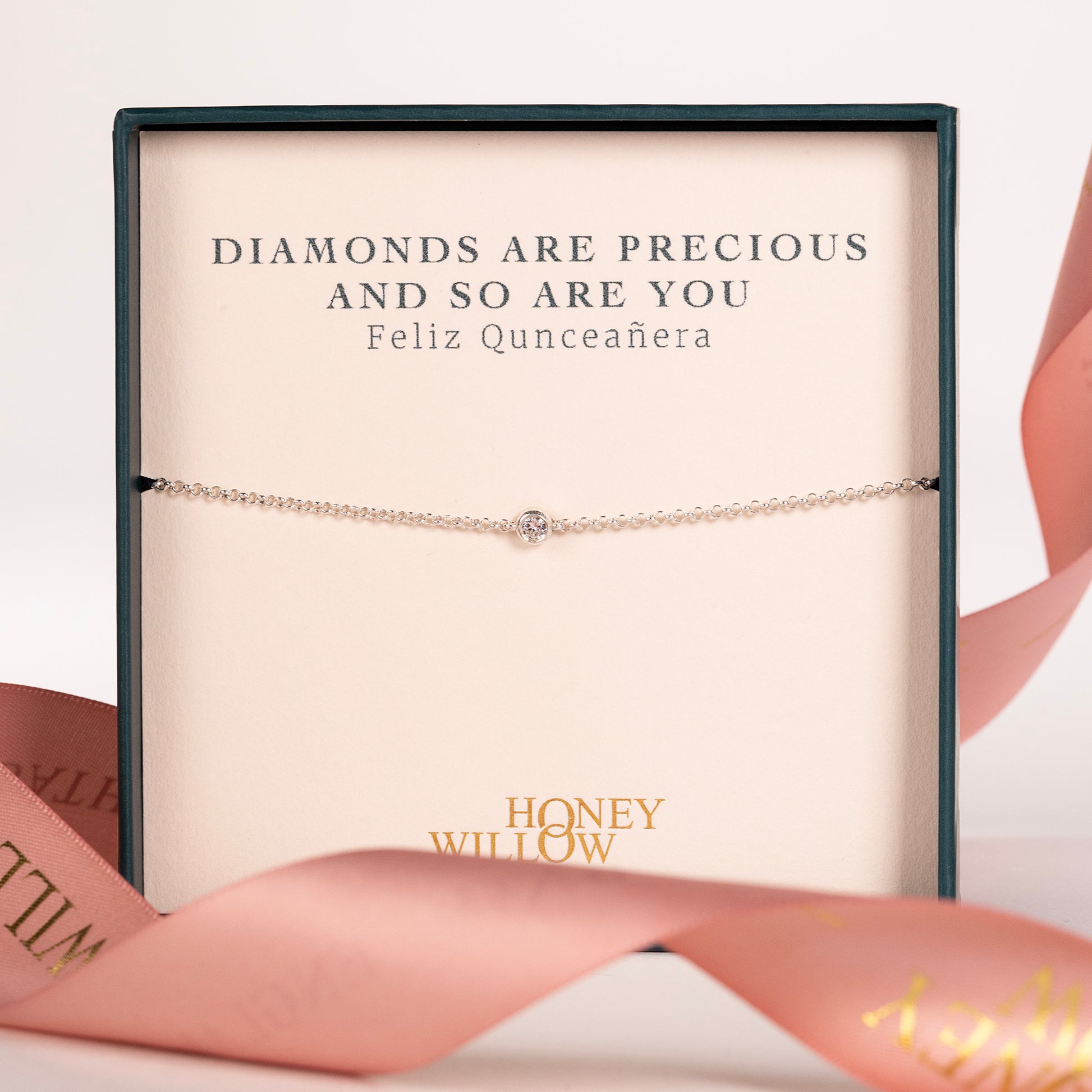 Quinceañera Gift - Single Diamond Bracelet - Lab Grown Diamond - Silver