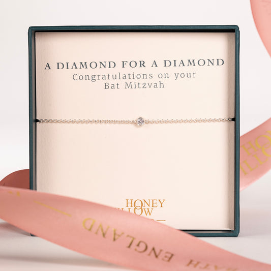 Bat Mitzvah Gift - Single Diamond Bracelet - Lab Grown Diamond - Silver