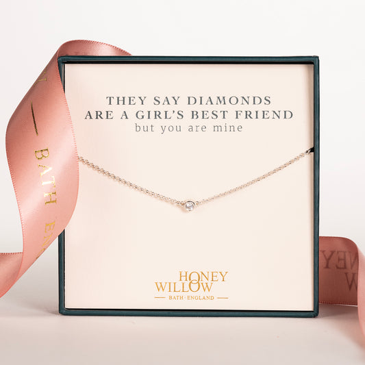 Gift for Friend - Single Diamond Necklace - Lab Grown Diamond - Silver